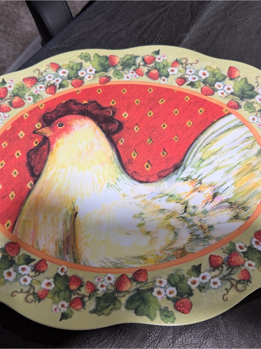 Decorative Strawberry Hen melamine Platter - Yellow & Red